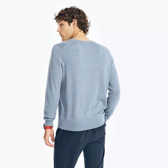 Nautica Men's Sweater Jersey V-Neck Deep Anchor Heather Blue Pastel Size Small - Picture 3 of 7